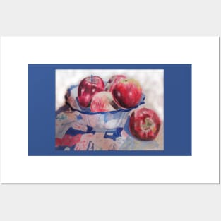 Red Apples in a Bowl on a Quilt Fruit Food Watercolor Painting Apple Posters and Art